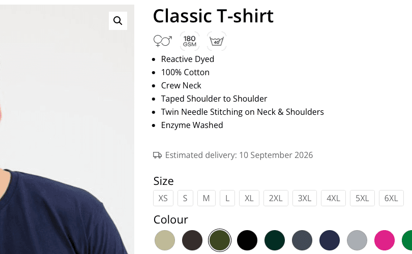 The estimated date on the product page, before the customer adds to basket.
